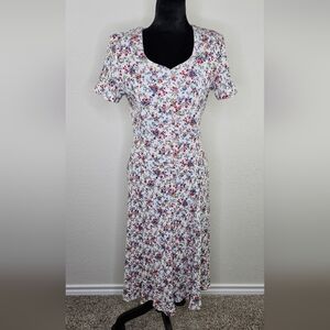 Vintage 80's Ms Conduct Cotton Blend Floral Midi Dress 12P